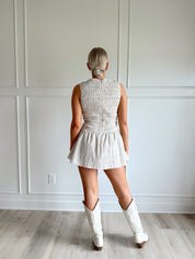 Esme Taupe Gingham Smocked Romper