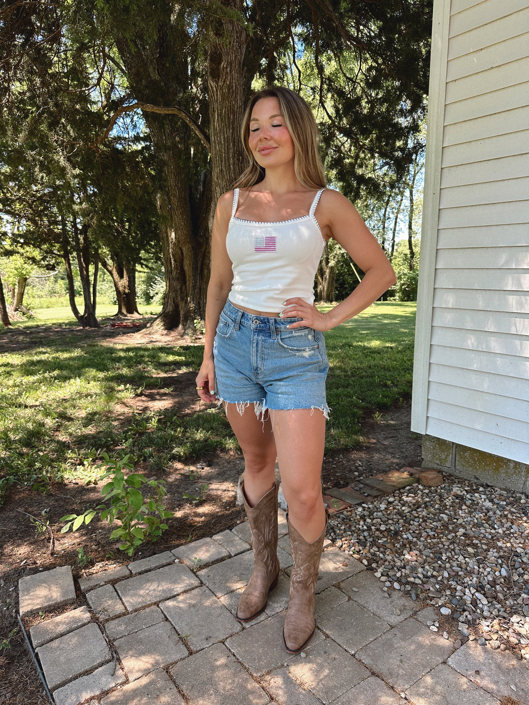 American Flag Tank Top- White