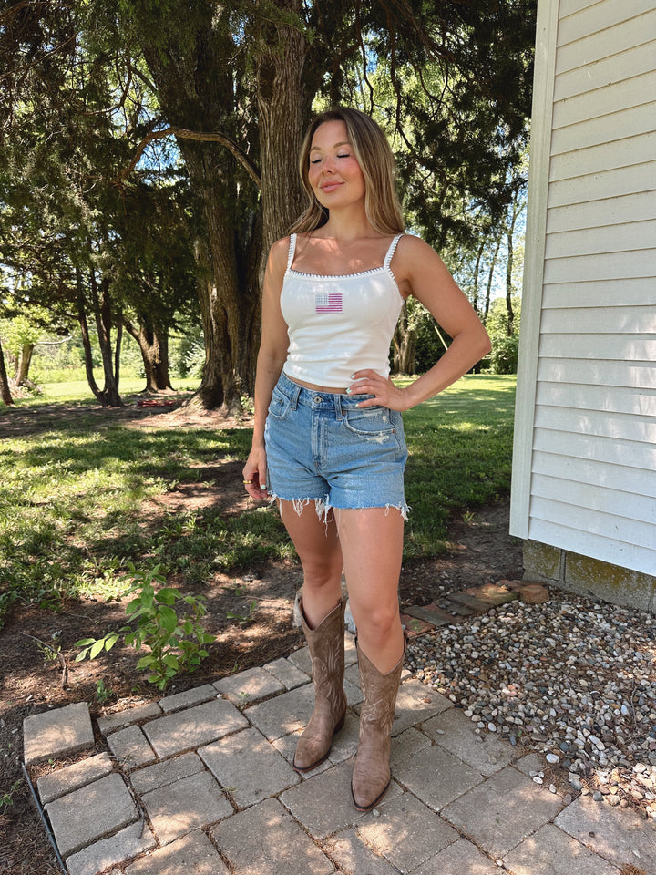 American Flag Tank Top- White