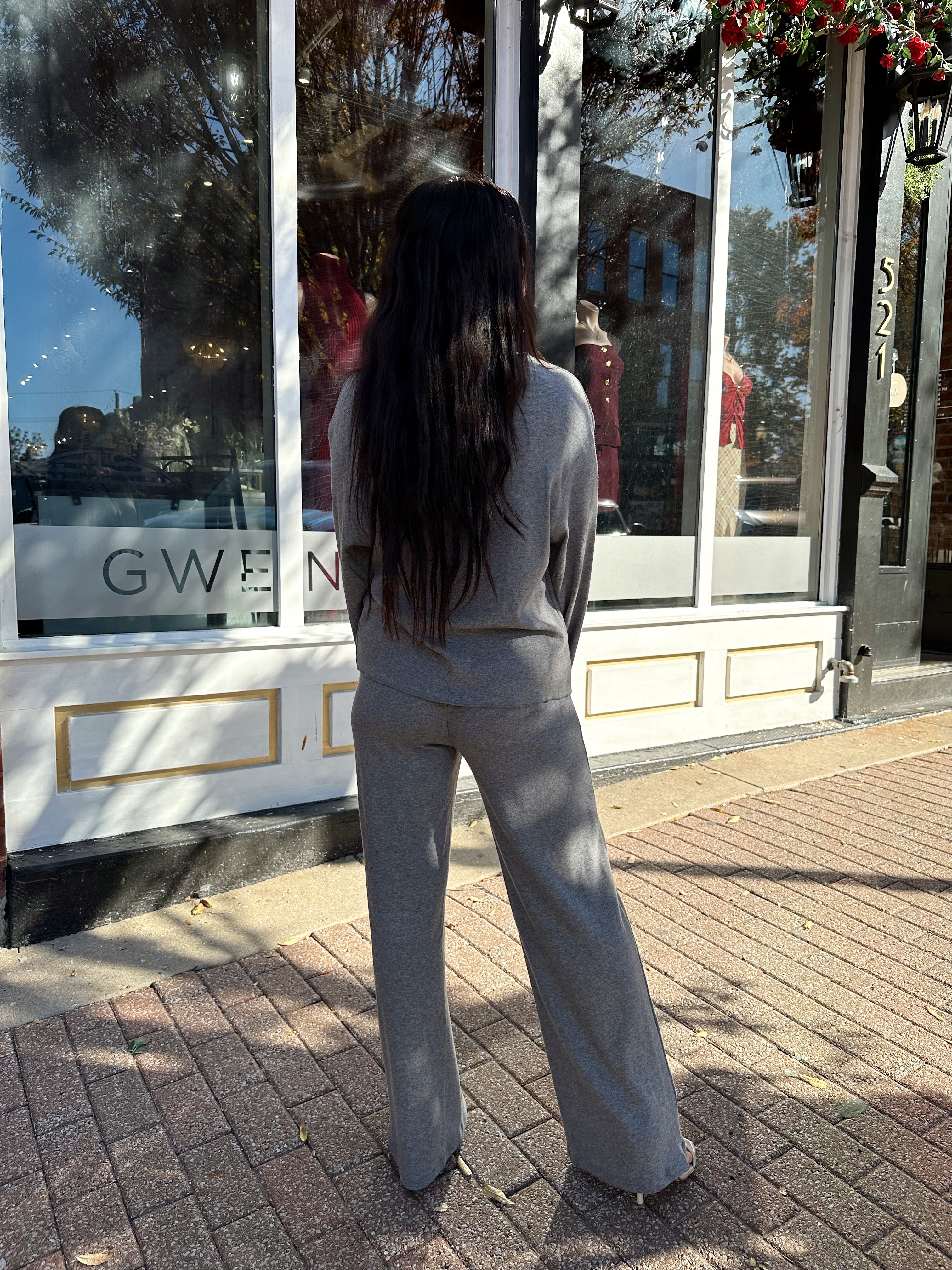 Kaycee Grey Cardigan and Wide Leg Pant Two-Piece Set