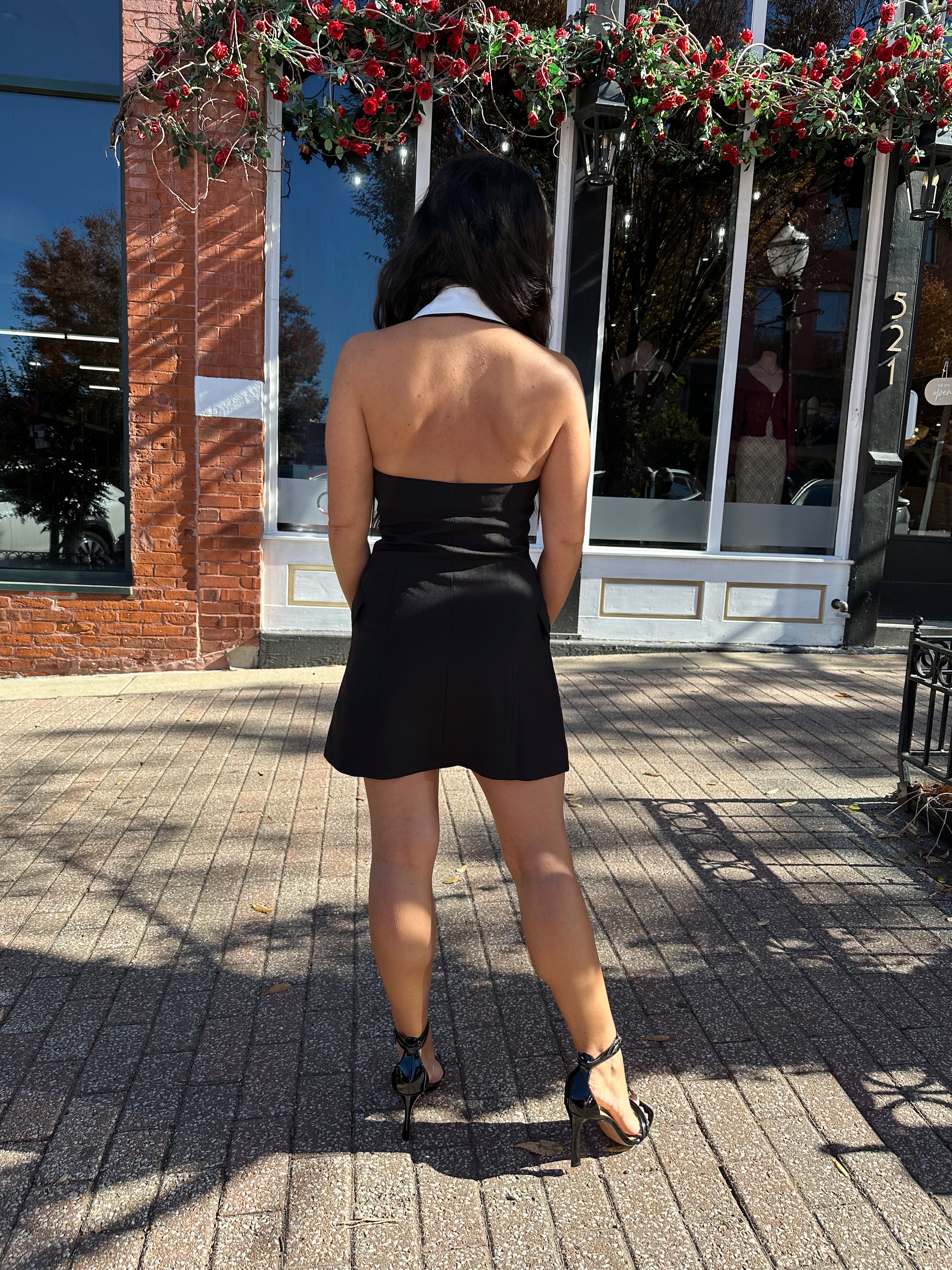 Onyx Black Halter Blazer Mini Dress