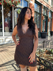 Rhea Brown Eyelet Lace Mini Dress