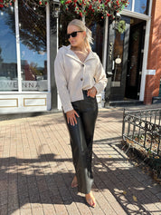 Miley Oatmeal Button Up Collared Cardigan