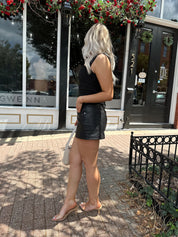 London Black Leather Mini Skirt