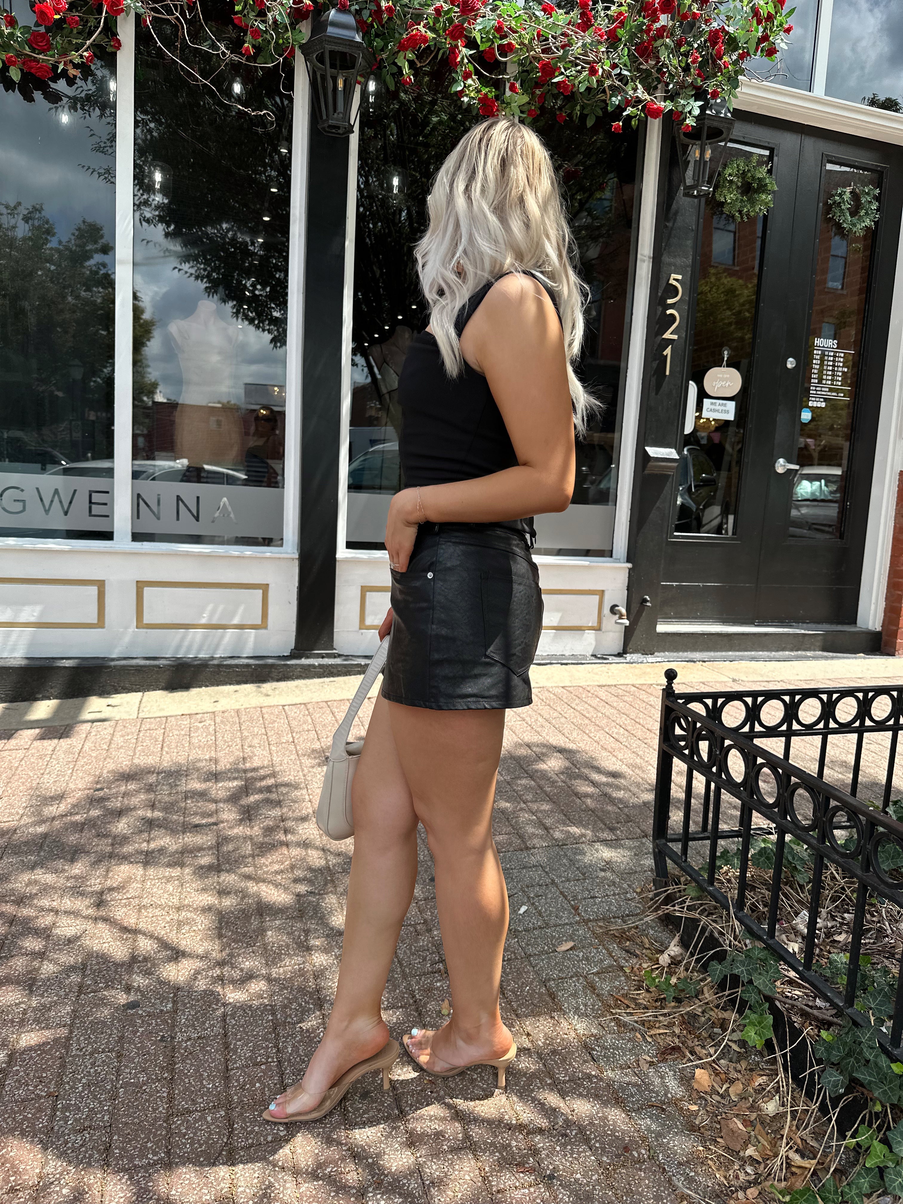 London Black Leather Mini Skirt