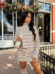 Annabelle Cream and Maroon Striped Two-Piece Skort Set