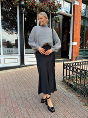 Lucienne Black Satin Maxi Skirt