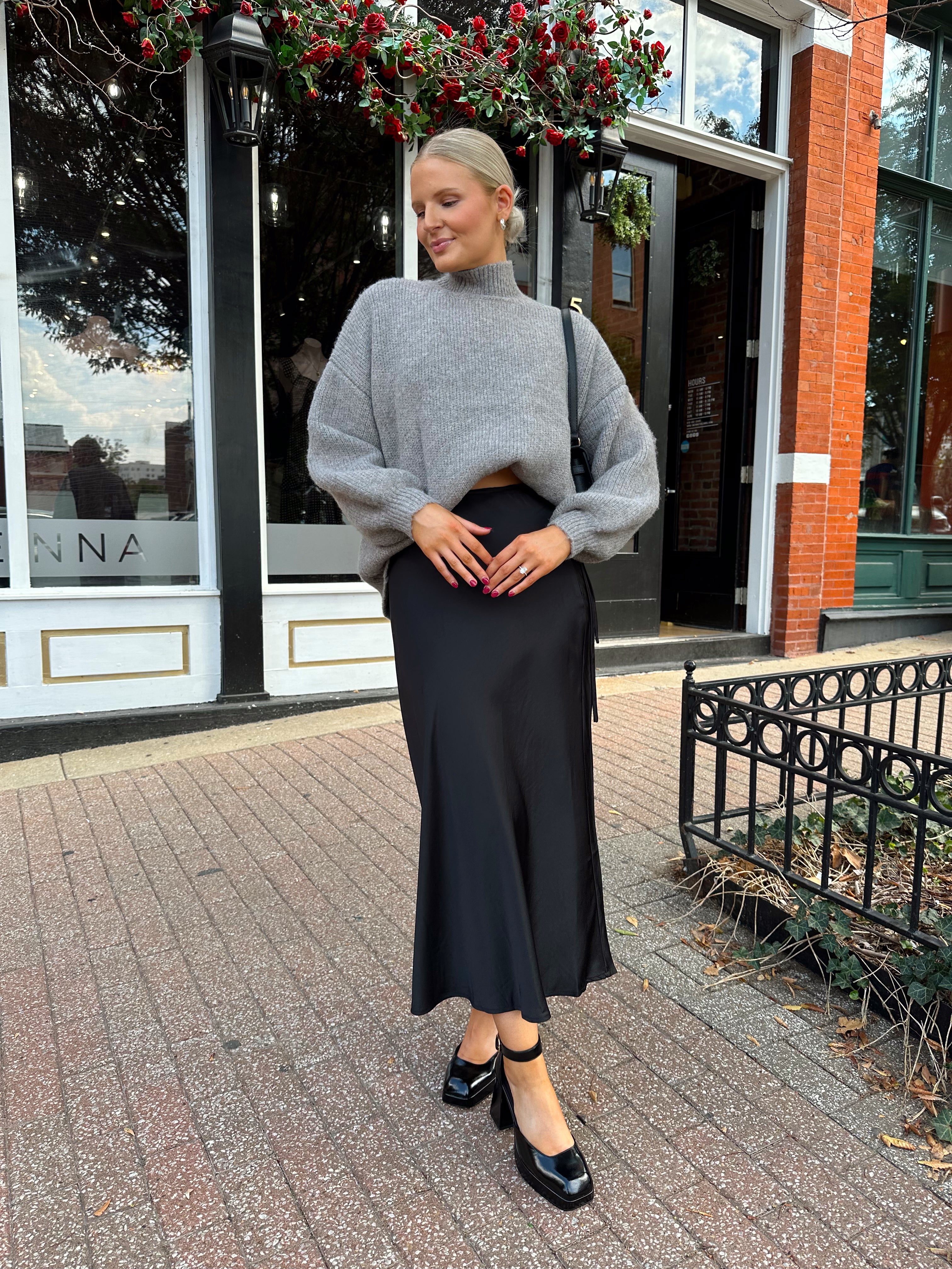 Lucienne Black Satin Maxi Skirt