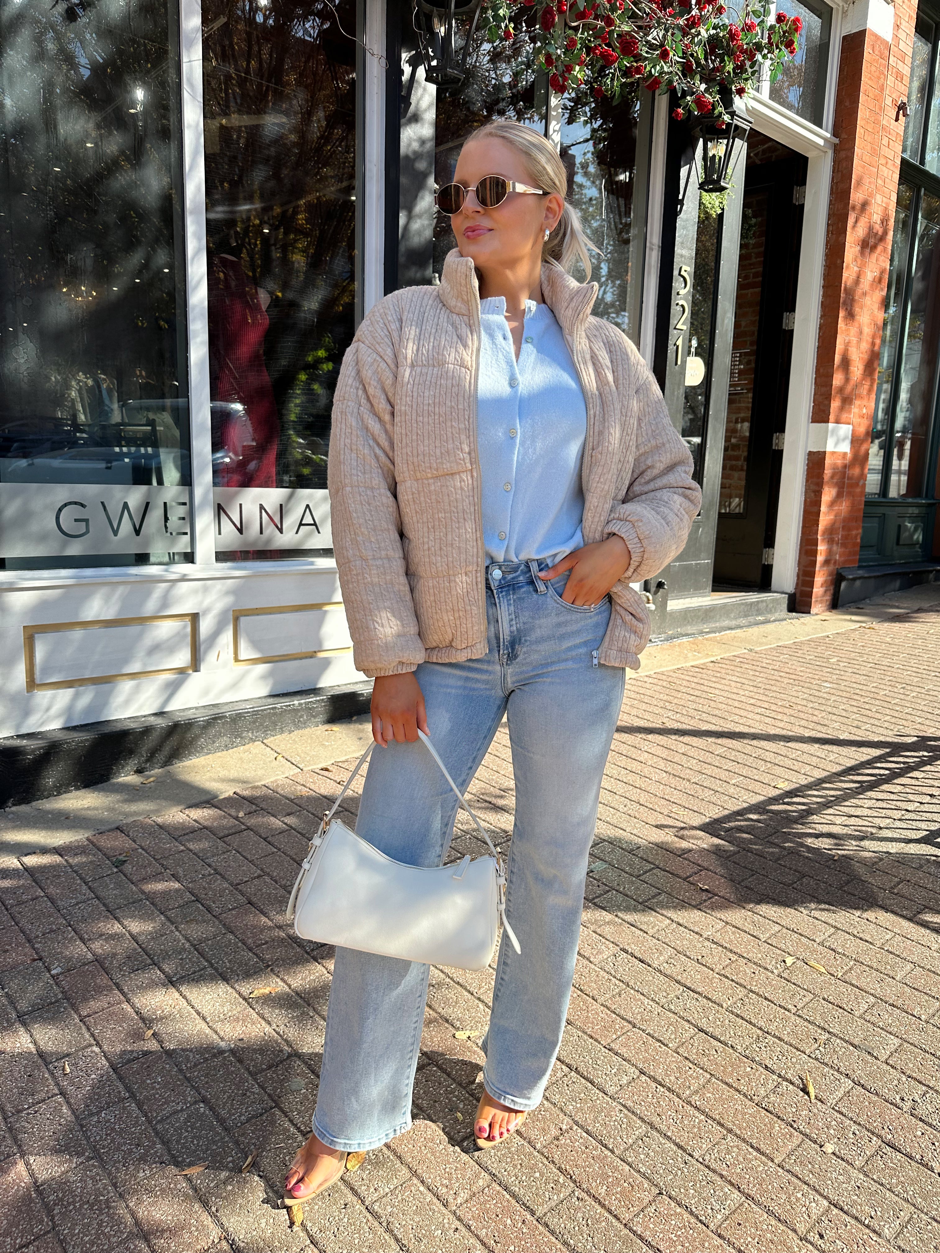 Taytum Beige Cable Knit Puff Coat