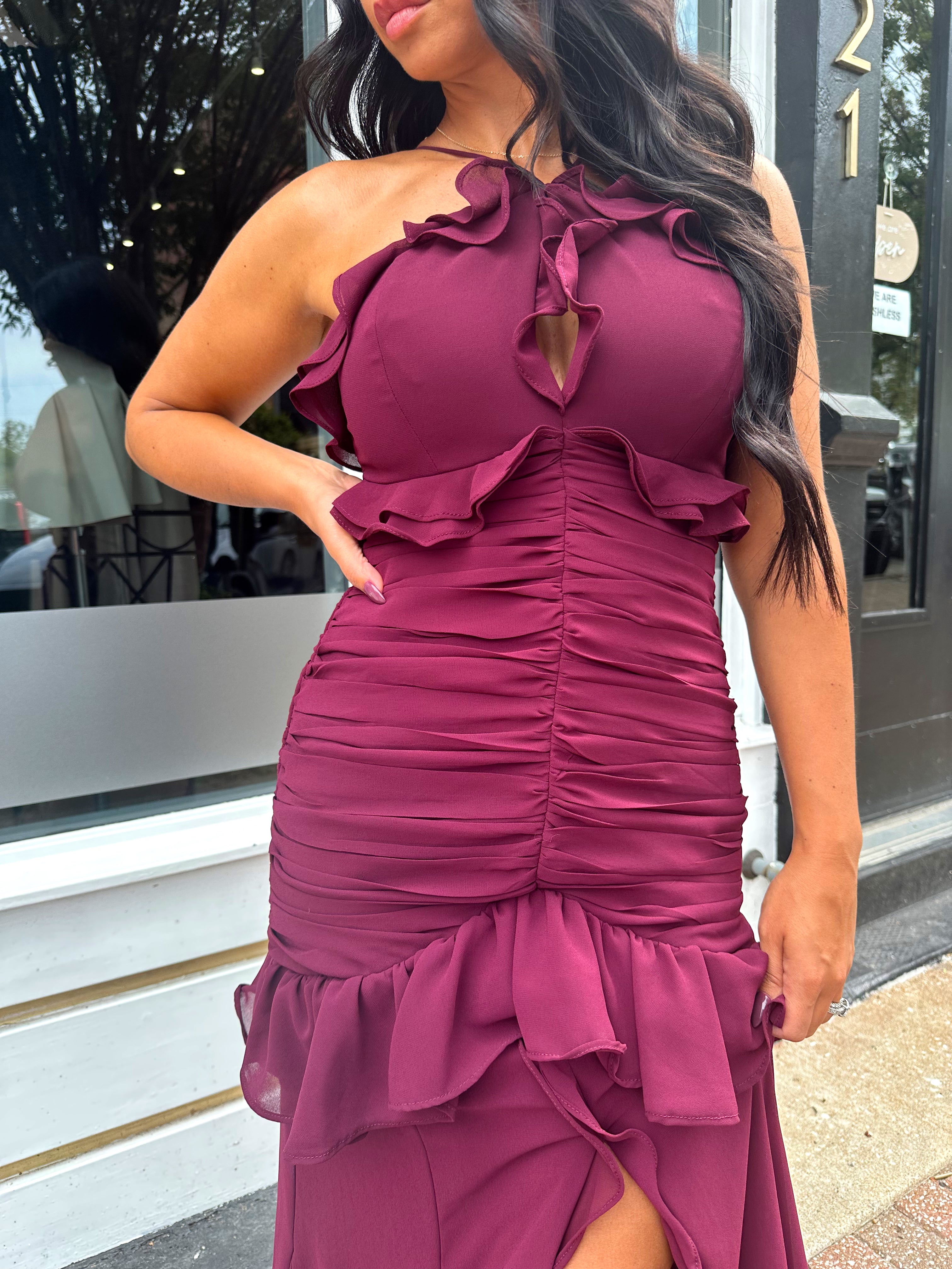 Valeria Ruffled Halter Maxi Dress