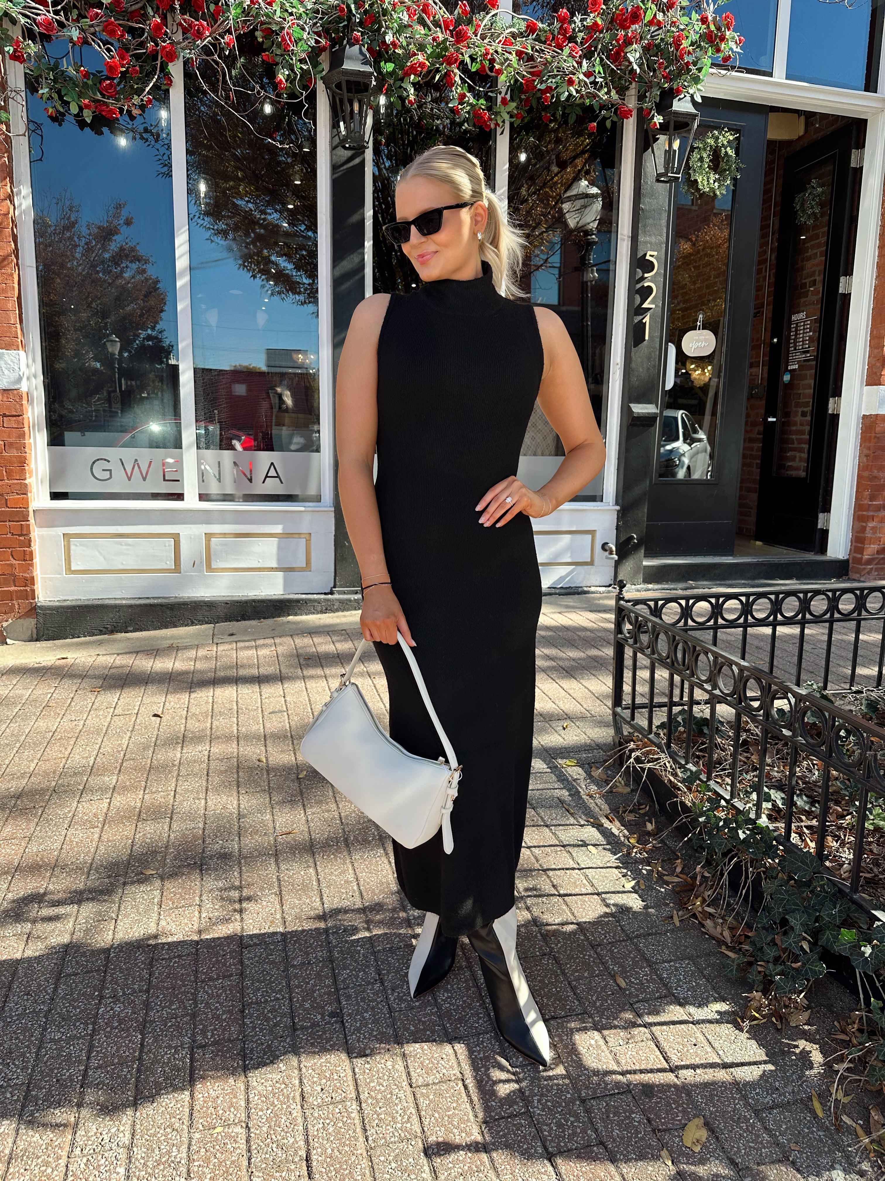 Drew Black Knit Turtleneck Sleeveless Maxi Dress