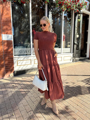 Clementine Rust Mock Neck Midi Dress