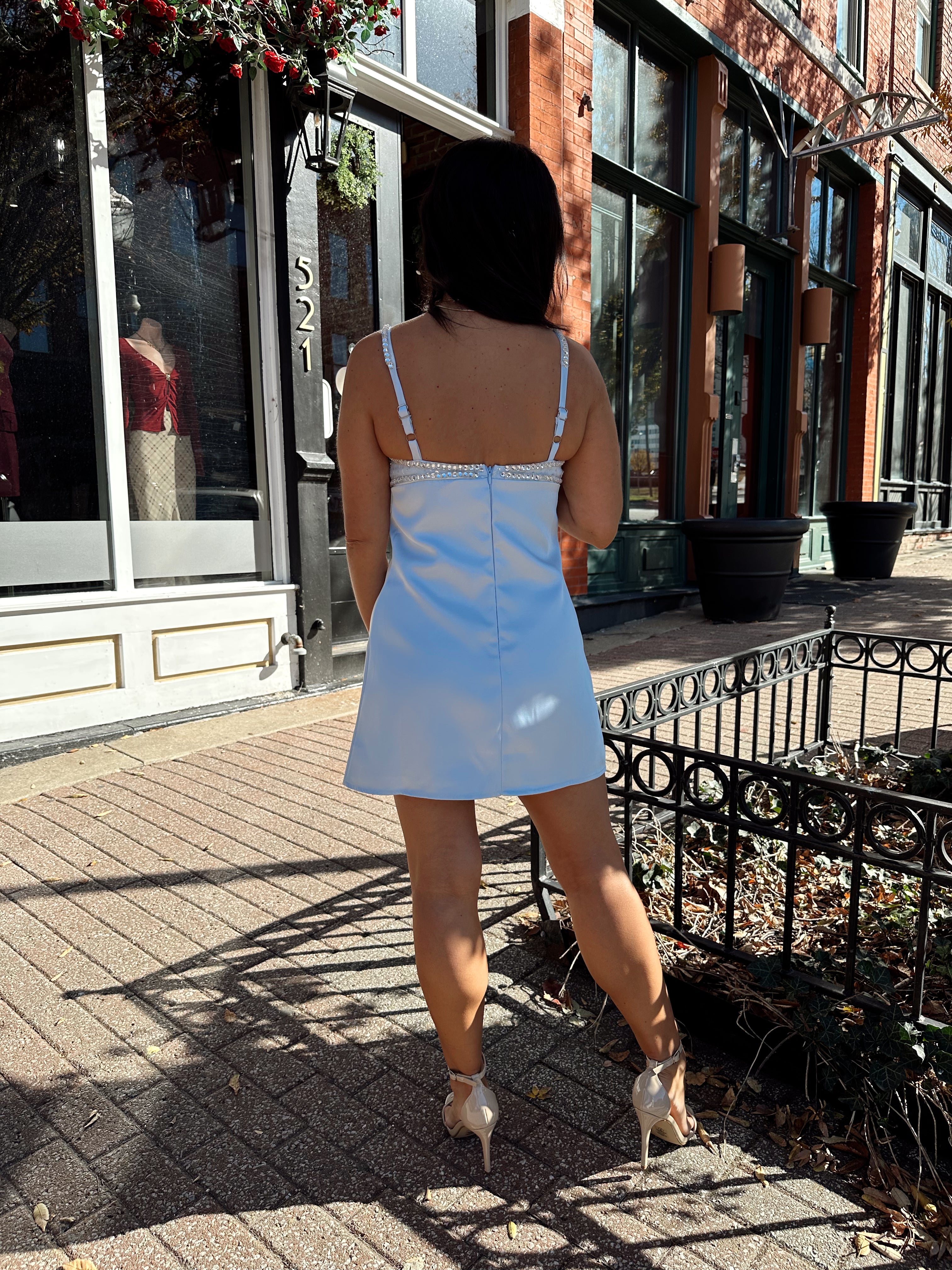 Maeve Sky Blue Jewel Mini Dress