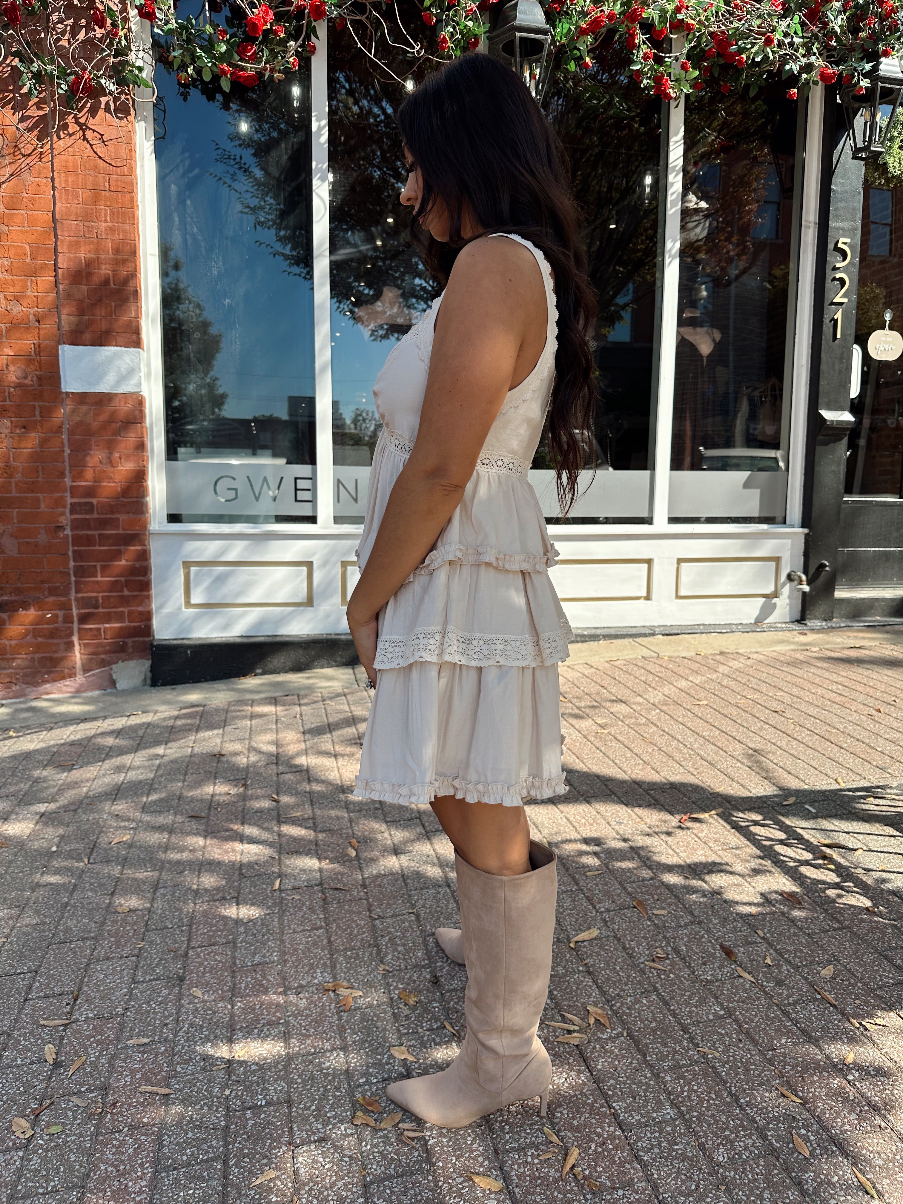 Scout Beige Ruffled Tiered Mini Dress