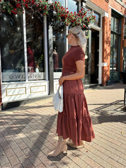 Clementine Rust Mock Neck Midi Dress