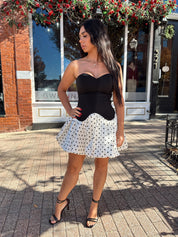 Kala Black and White Polka Dot Bubble Hem Mini Dress