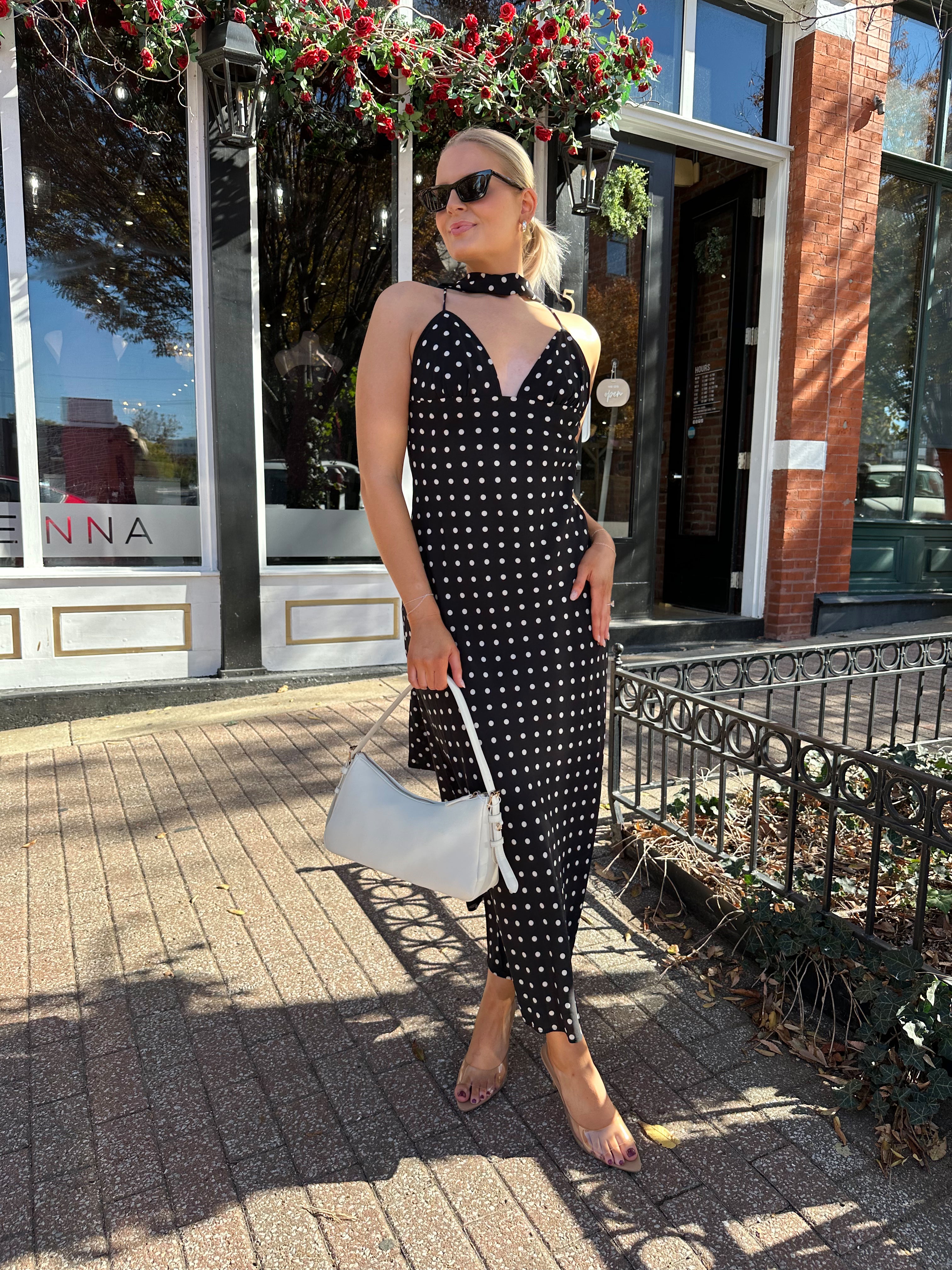 Thea Black and White Polka Dot Maxi Dress