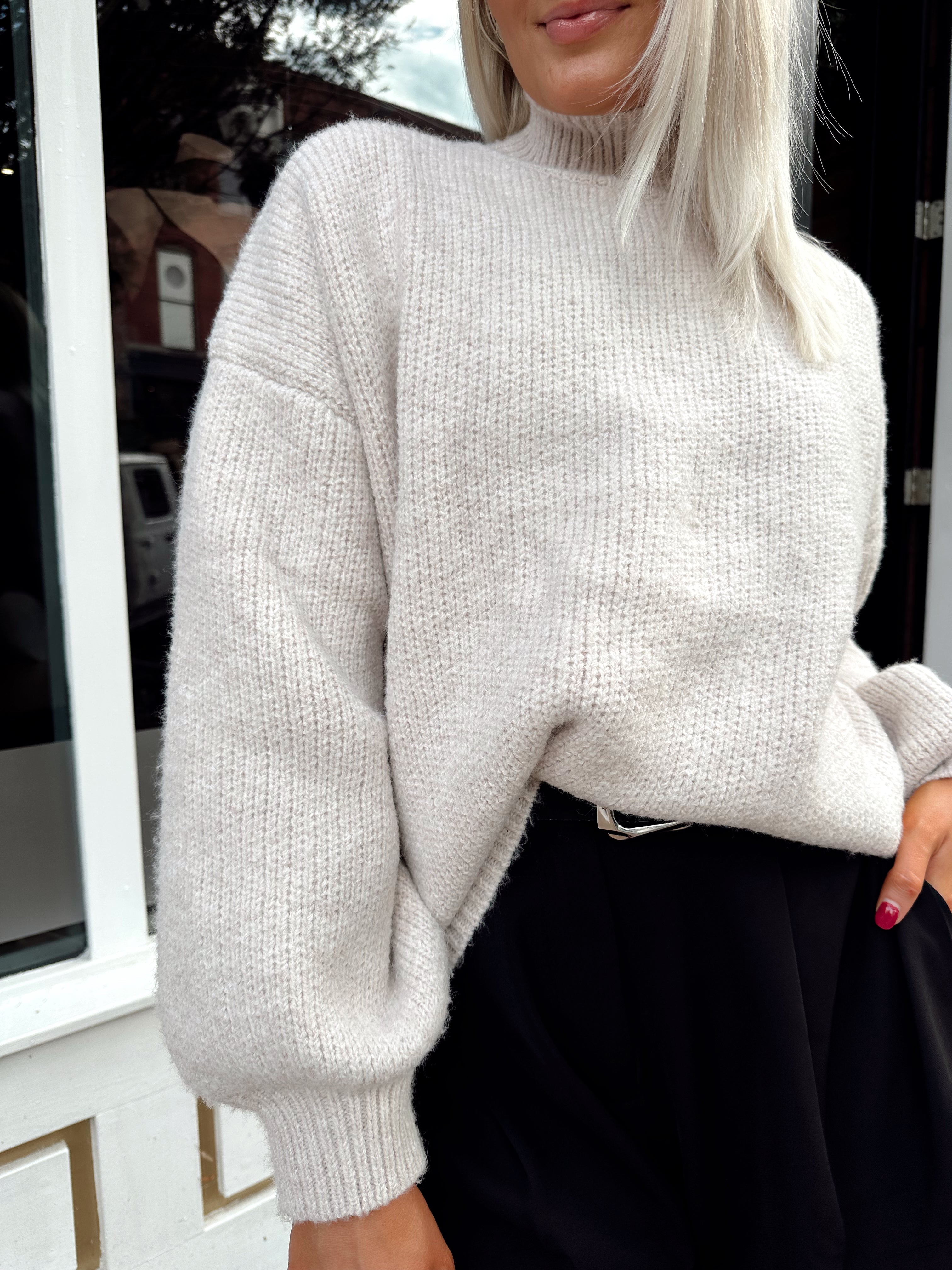Stone Taupe Oversized Turtleneck Sweater