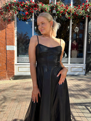 Nico Spaghetti Strap Leather Midi Dress