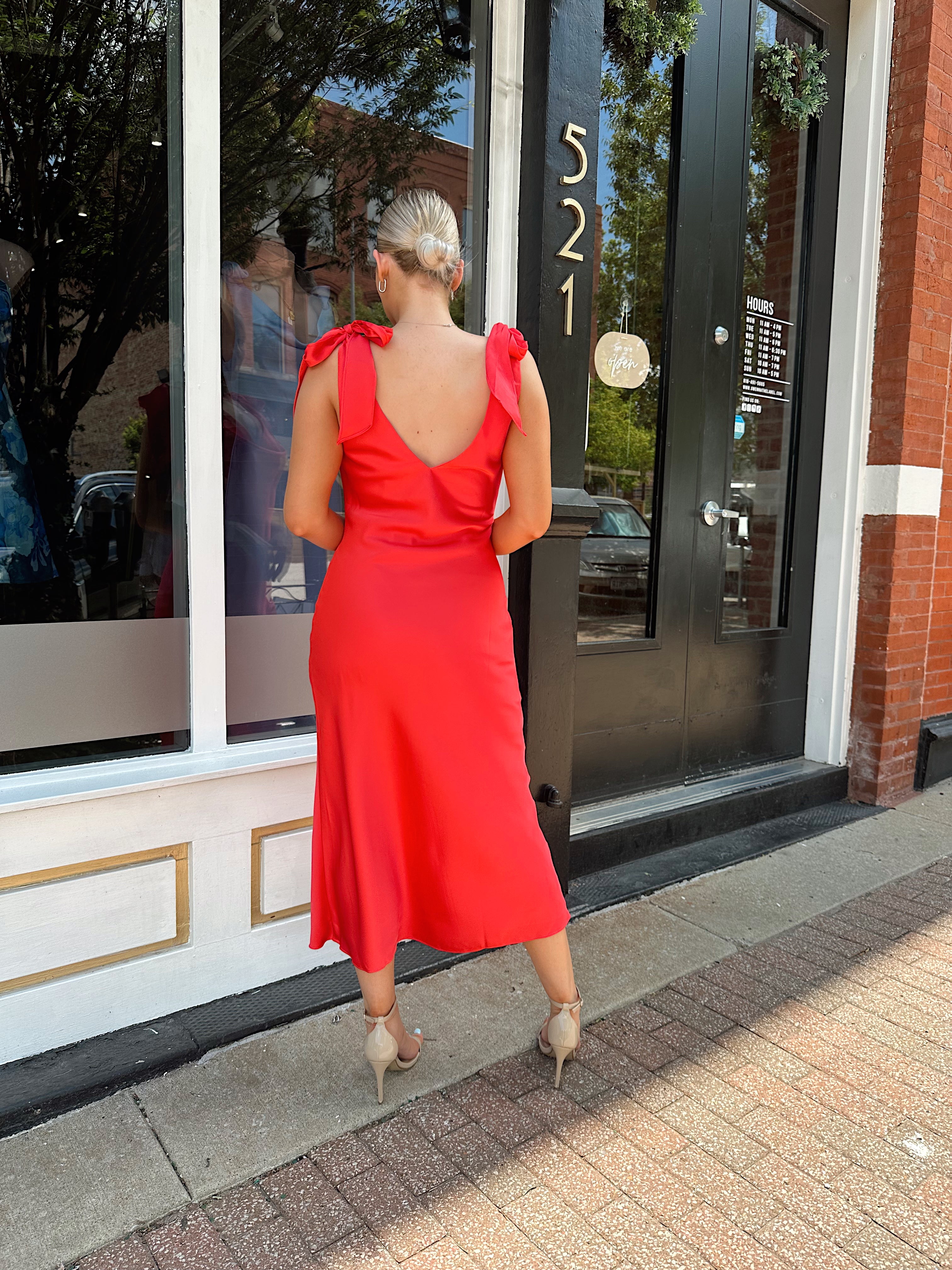 Cara Coral Satin Cowl Neck Midi Dress