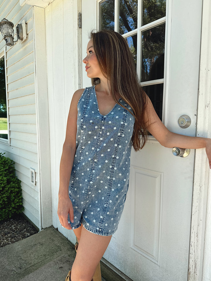 Lainey Polka Dot Denim Romper
