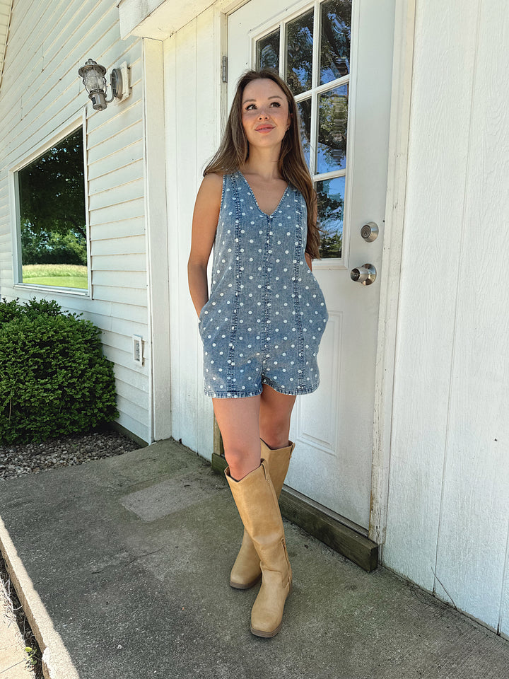 Lainey Polka Dot Denim Romper