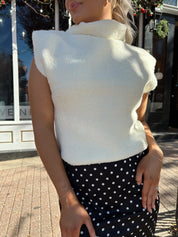 Hollan Ivory Slouchy Turtleneck Sleeveless Fuzzy Sweater
