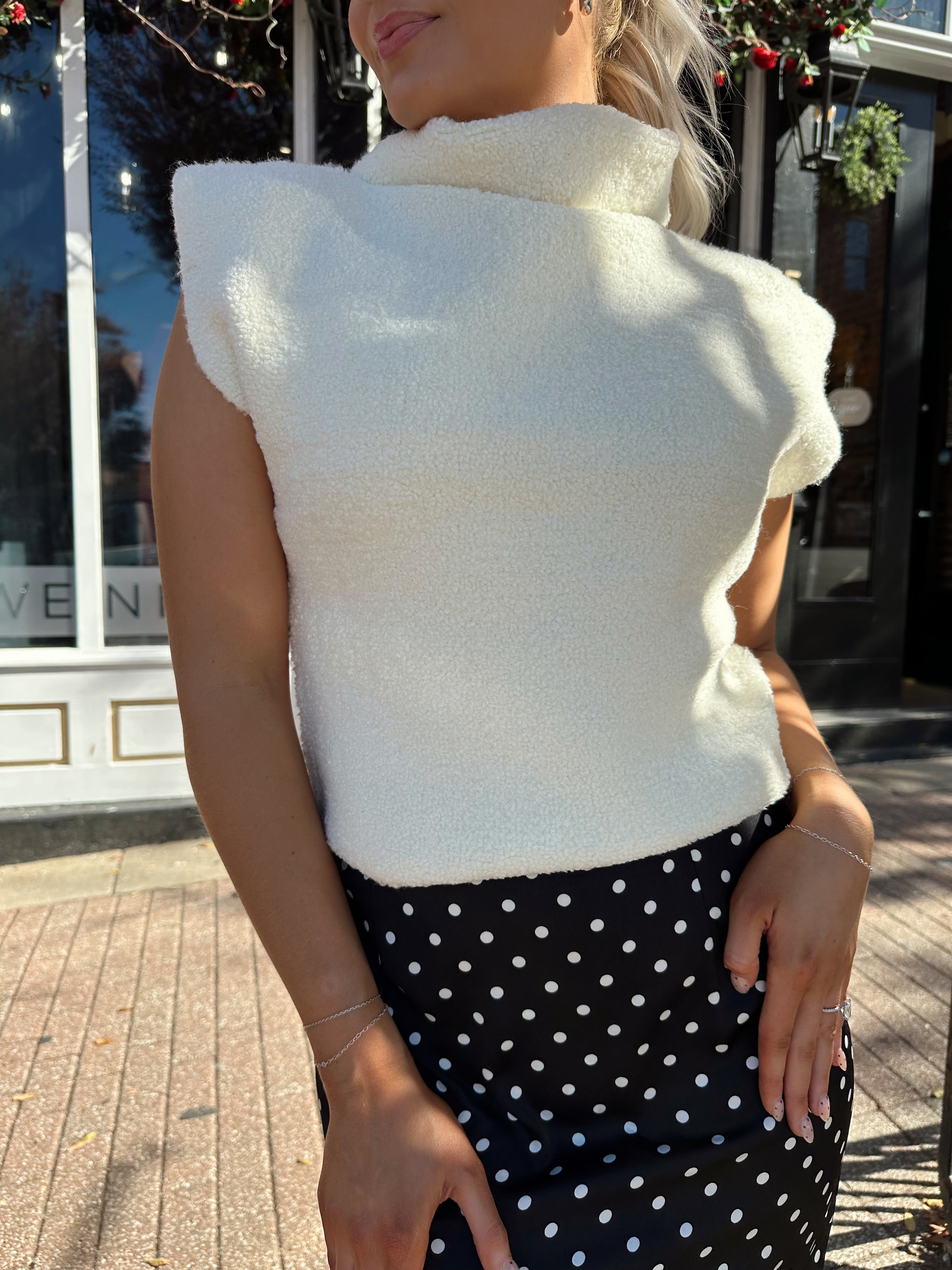 Hollan Ivory Slouchy Turtleneck Sleeveless Fuzzy Sweater