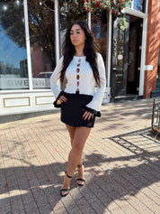 Lucia White and Black Contrast Long Sleeve Cut Out Top