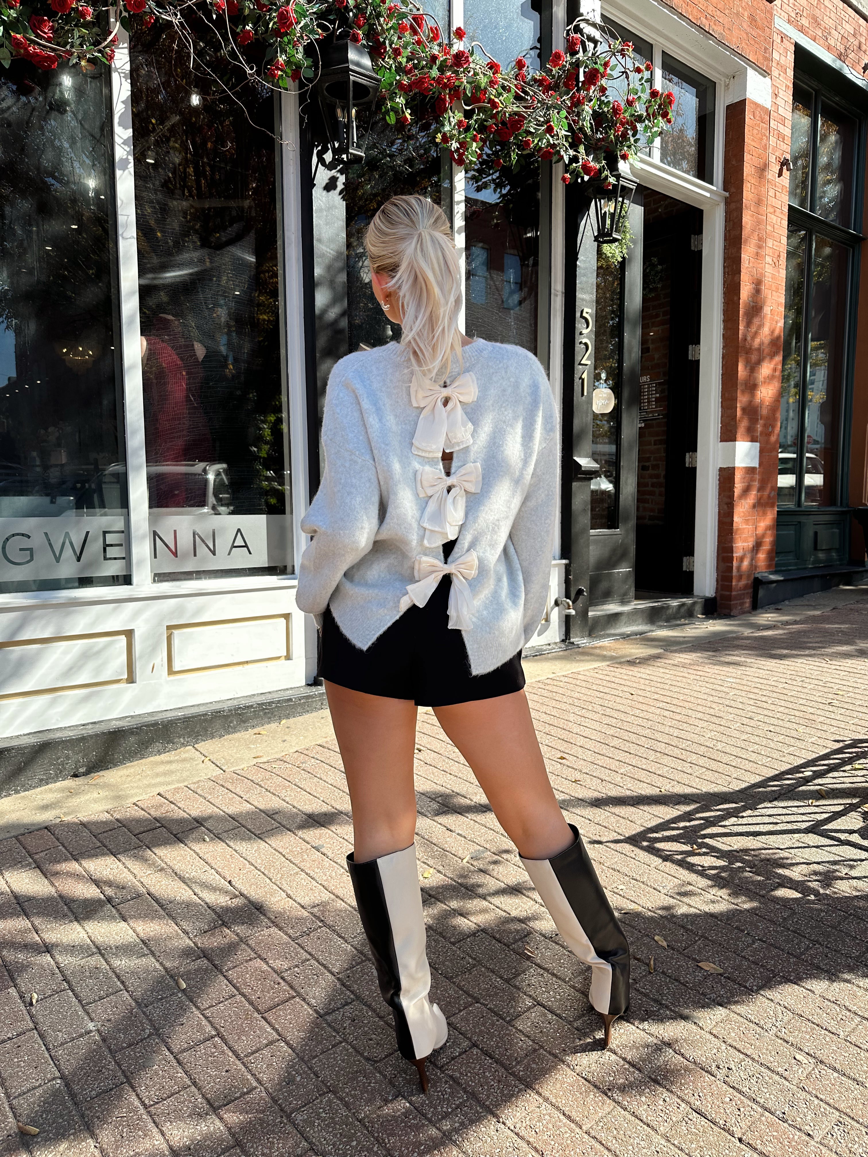 Lynda Grey Bow Back Sweater