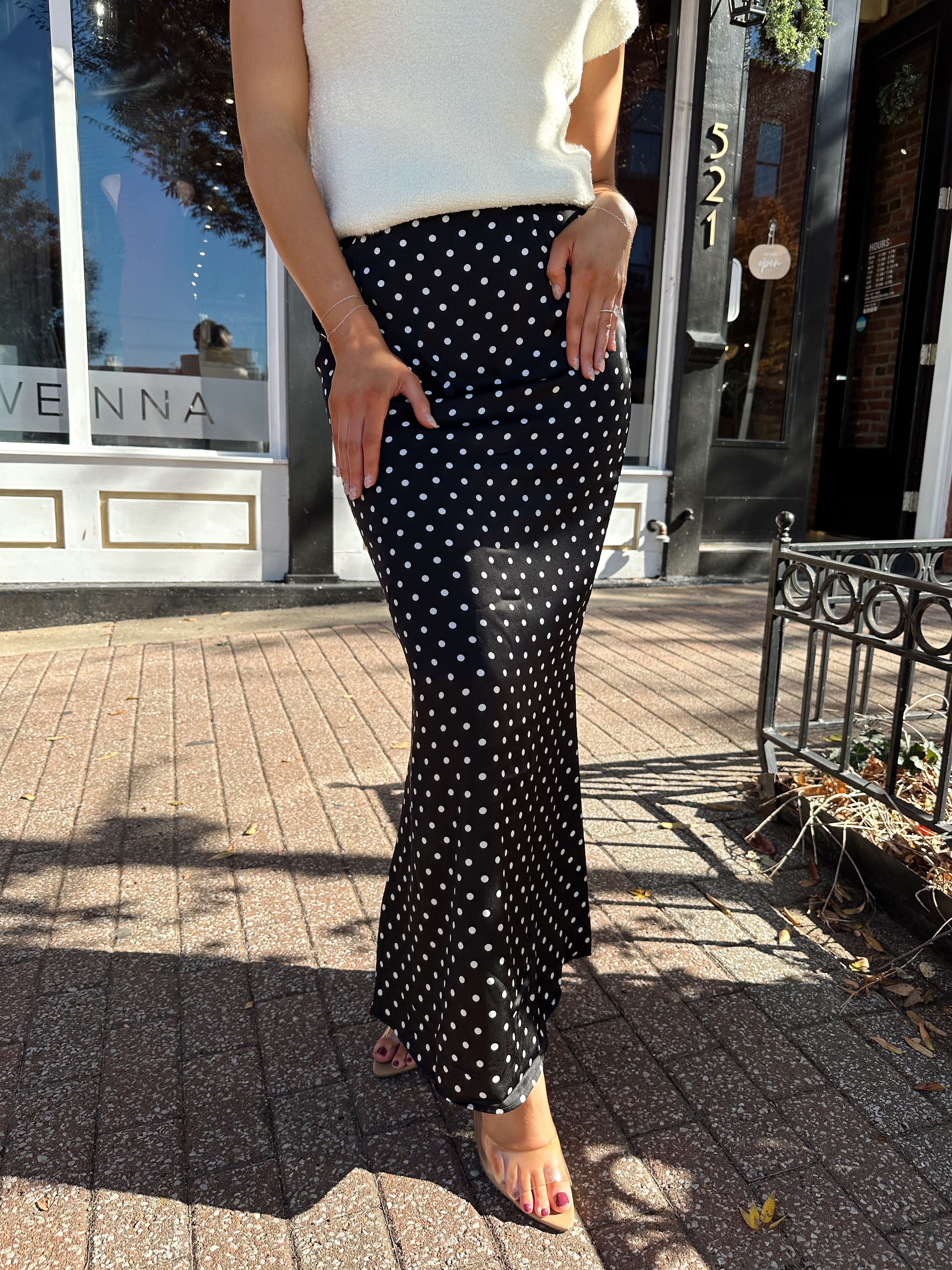 Taytum Black and White Polka Dot Maxi Skirt
