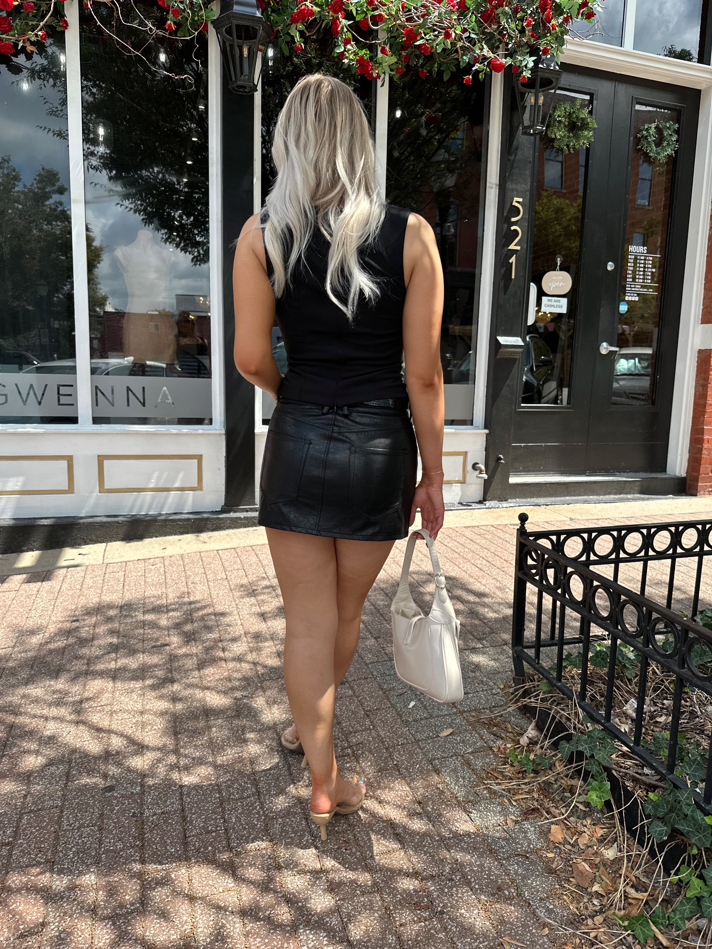 London Black Leather Mini Skirt