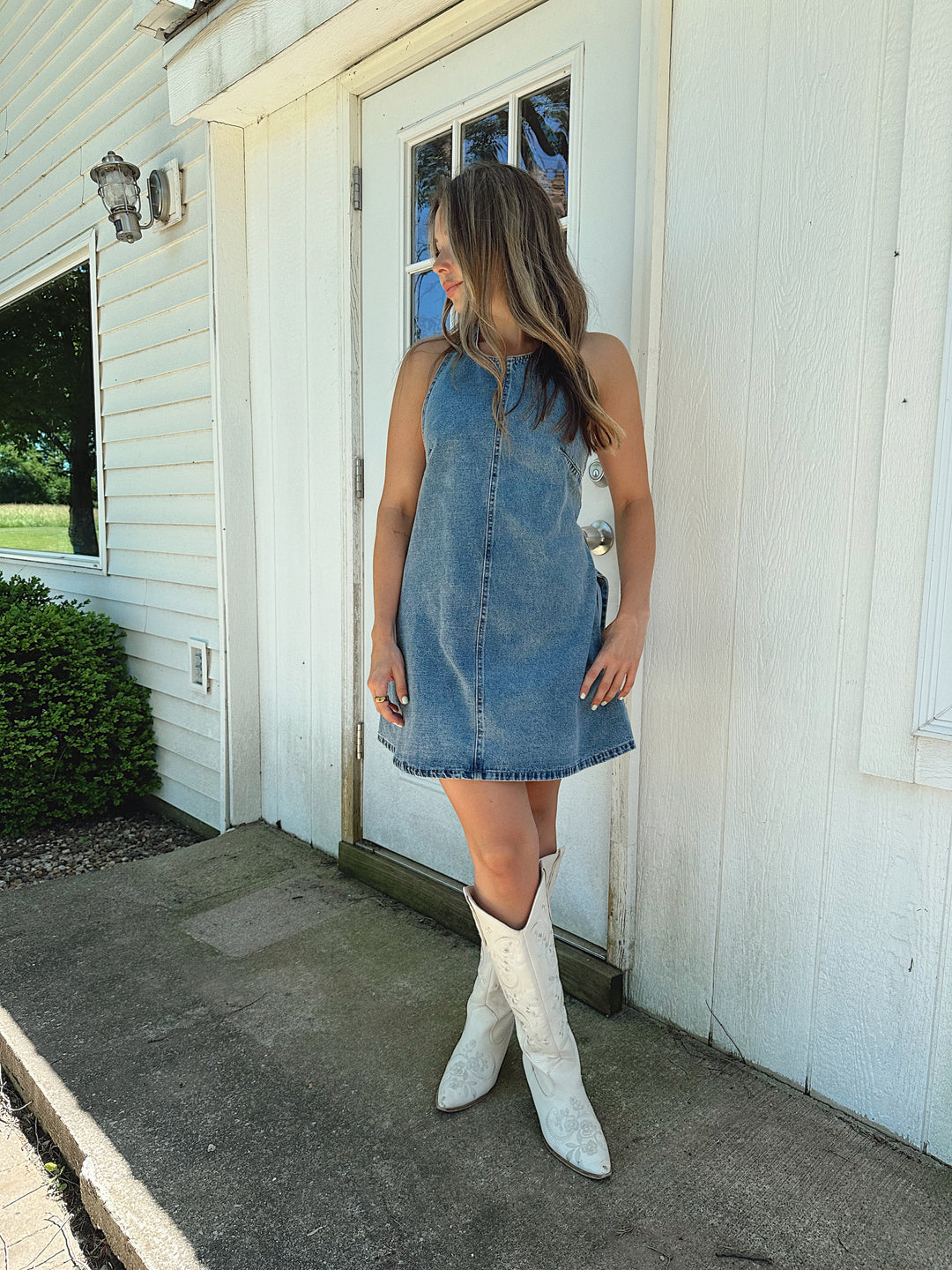 mini denim halter dress MISSGUIDED Halter Neck Fit And Flare Denim Mini DressMISSGUIDED