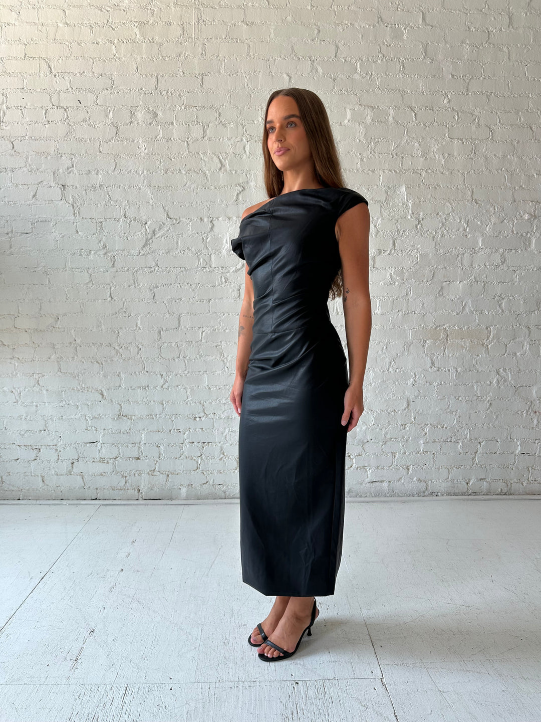 Black Leather Midi Dress