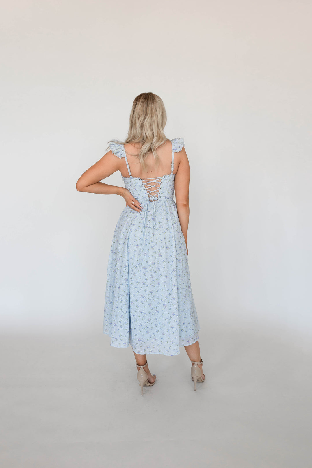 Winslow Blue Floral Eyelet Midi Dress