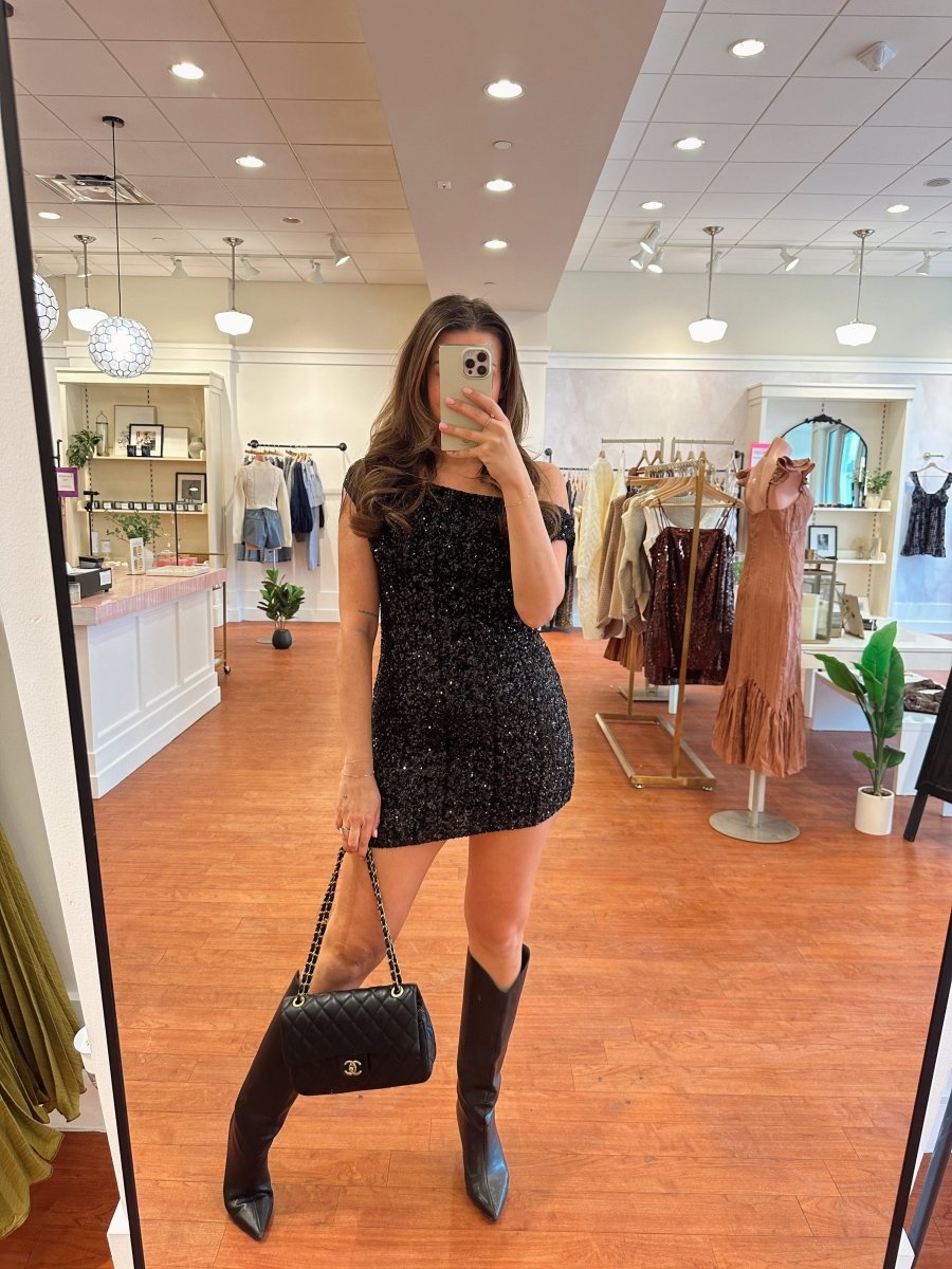 black mini dress asymmetrical Ada Black Sequin Asymmetrical Mini Dress