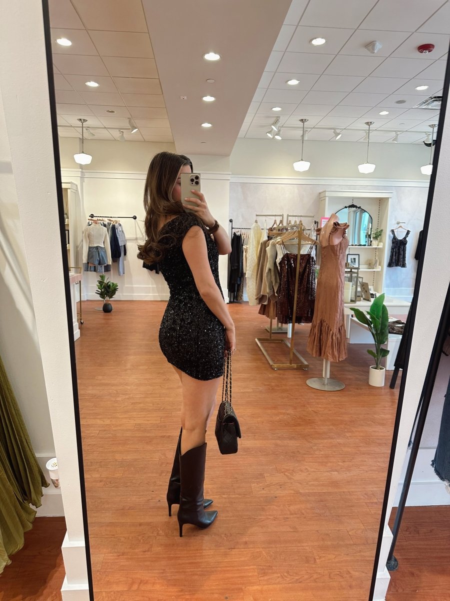 Ada Black Sequin Asymmetrical Mini Dress - Gwenna The Label