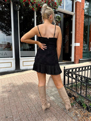 Alisa Black Floral Square Neck Mini Dress - Gwenna The Label