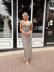 Alyssa Brown Plaid Lace Trim Maxi Dress - Gwenna The Label