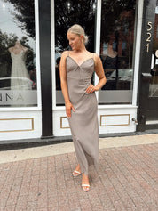 Alyssa Brown Plaid Lace Trim Maxi Dress - Gwenna The Label