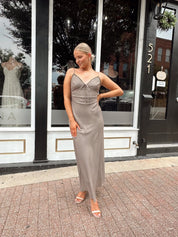 Alyssa Brown Plaid Lace Trim Maxi Dress - Gwenna The Label