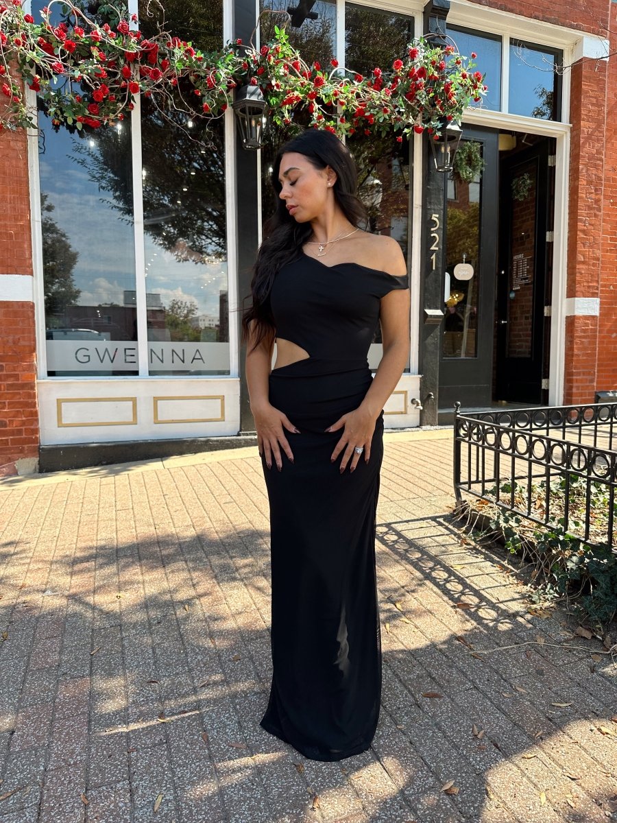Amara Black Cut Out Mesh Maxi Dress - Gwenna The Label