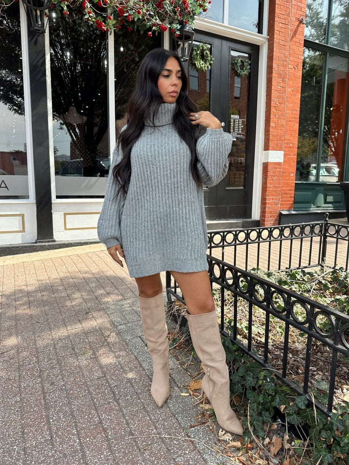Ariel Charcoal Grey Turtle Neck Sweater Mini Dress - Gwenna The Label
