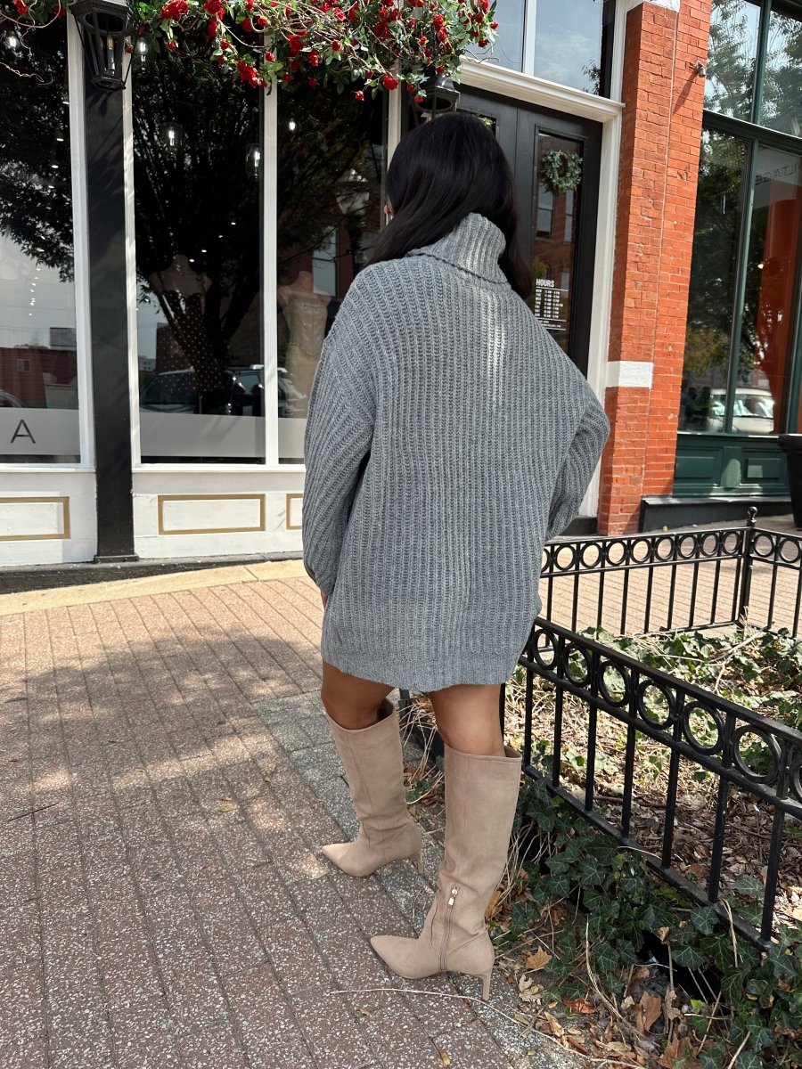 Charcoal Grey Turtleneck Sweater Mini Dress