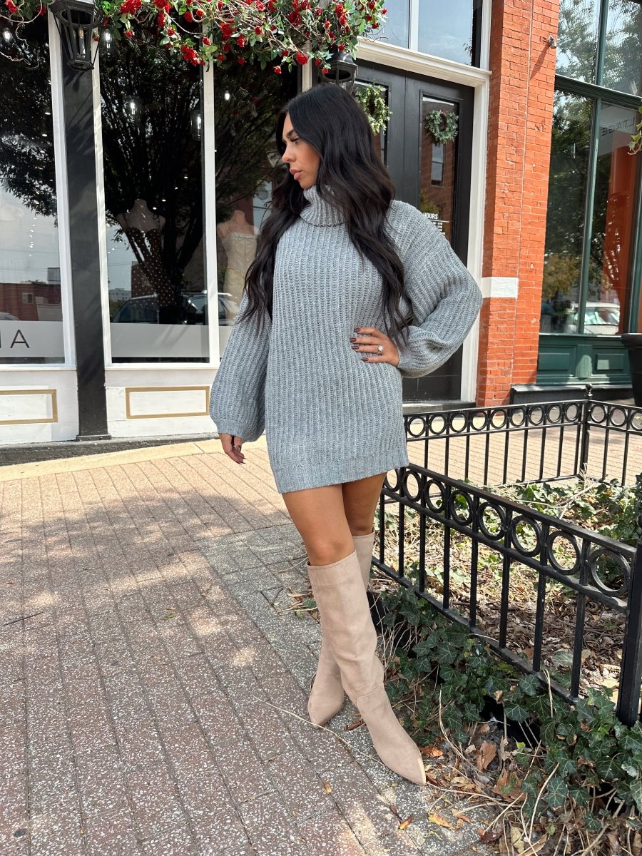 Ariel Charcoal Grey Turtle Neck Sweater Mini Dress - Gwenna The Label