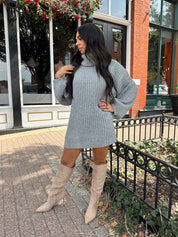 Ariel Charcoal Grey Turtle Neck Sweater Mini Dress - Gwenna The Label