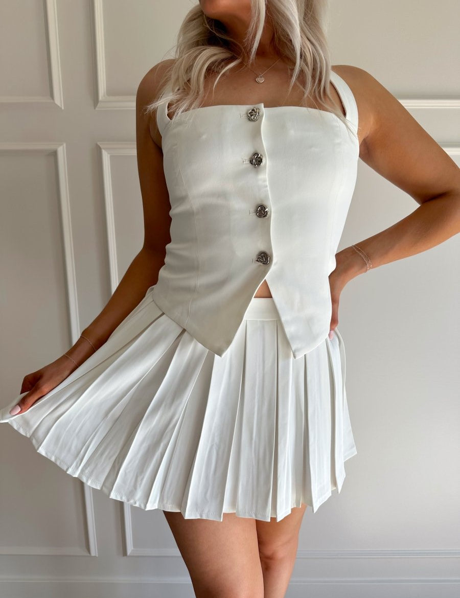 Aurelia Halter Neck and Pleated Mini Skirt Two - Piece Set - Gwenna The Label