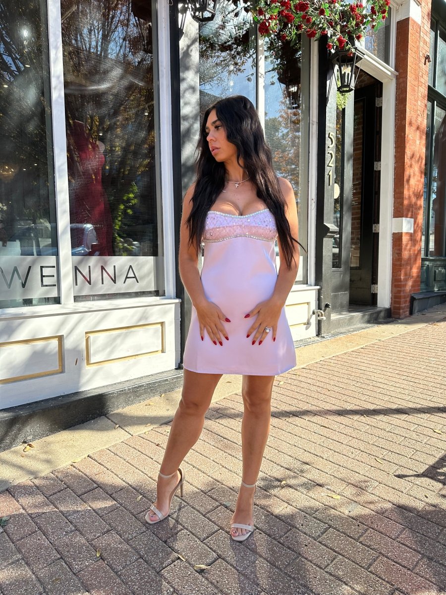 Aurora Light Pink Jewel Satin Mini Dress - Gwenna The Label