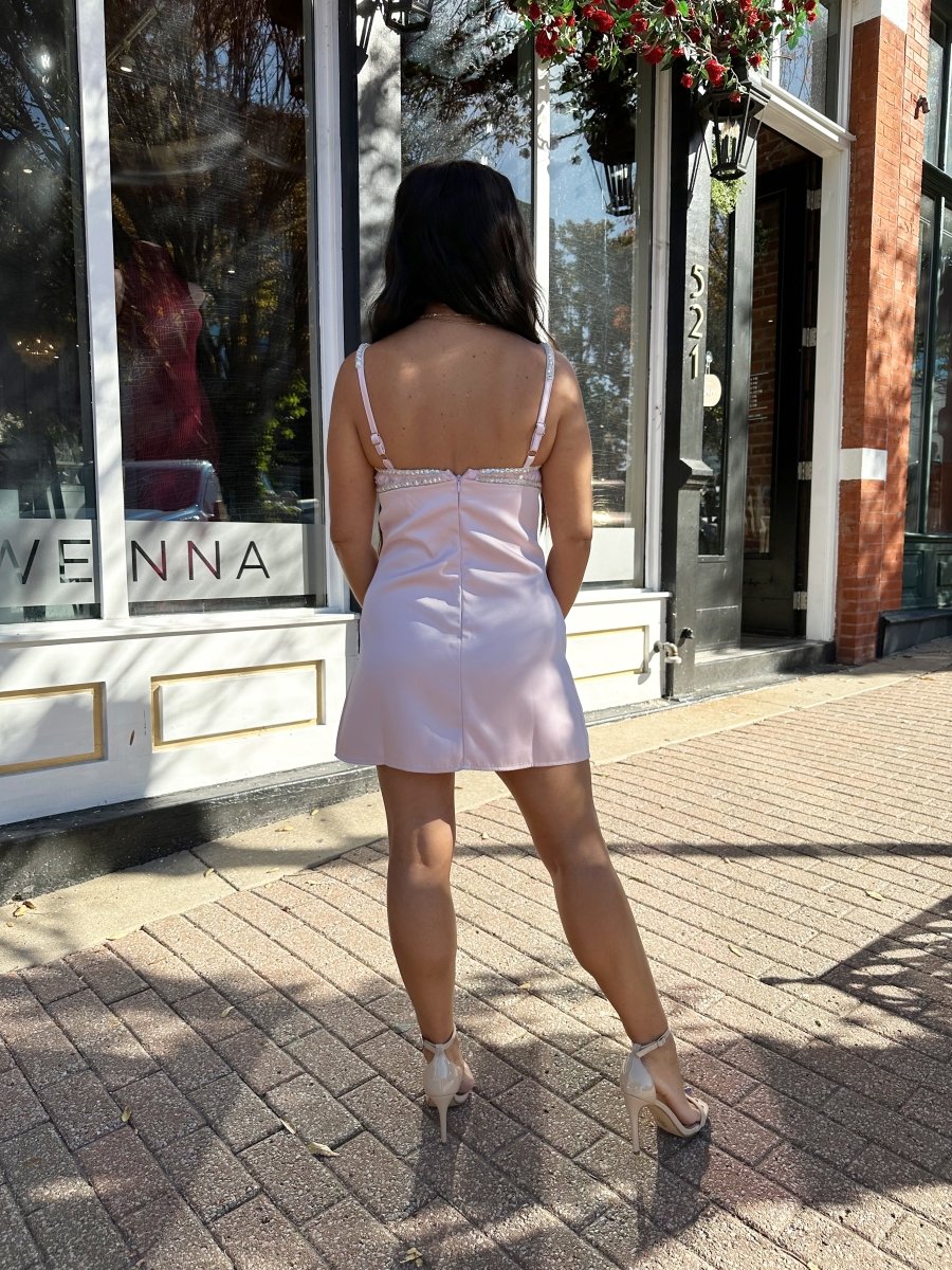 Aurora Light Pink Jewel Satin Mini Dress - Gwenna The Label