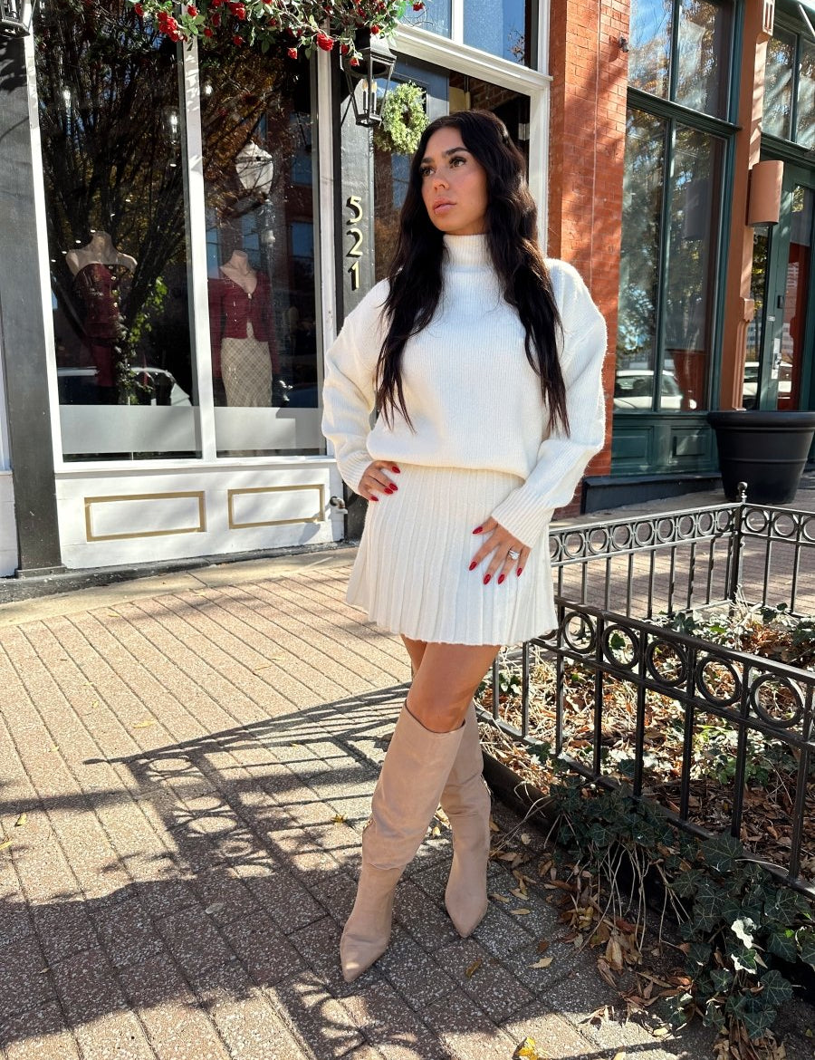Baylor Cream Sweater and Pleated Mini Skirt Set - Gwenna The Label